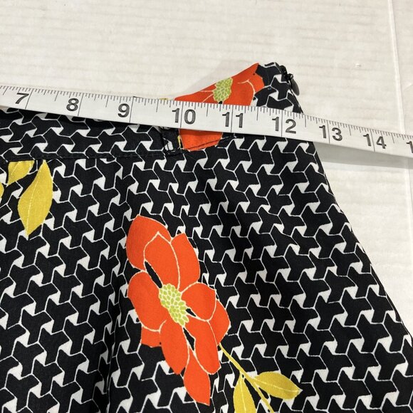 Modcloth Skirt‎ Womens S Black Chiffon Orange Floral Geometric Swing Midi Retro - Picture 4 of 8